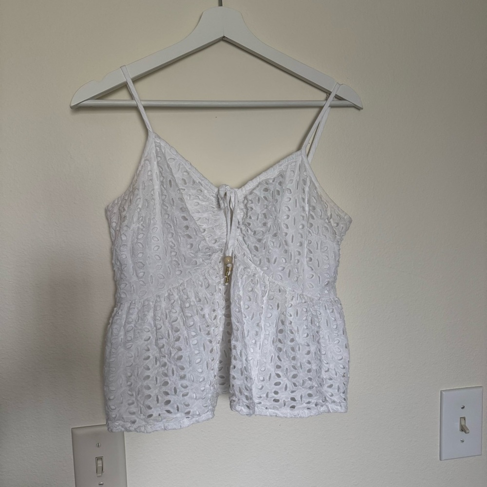 Japna White Eyelet Lace Spaghetti Strap Peplum Camisole